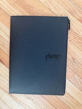 Saint Laurent Black Leather Document Pouch with YSL Emblem